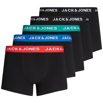 ack & Jones\' 5-pak sorte bomulds trunks med farvet logo elastik