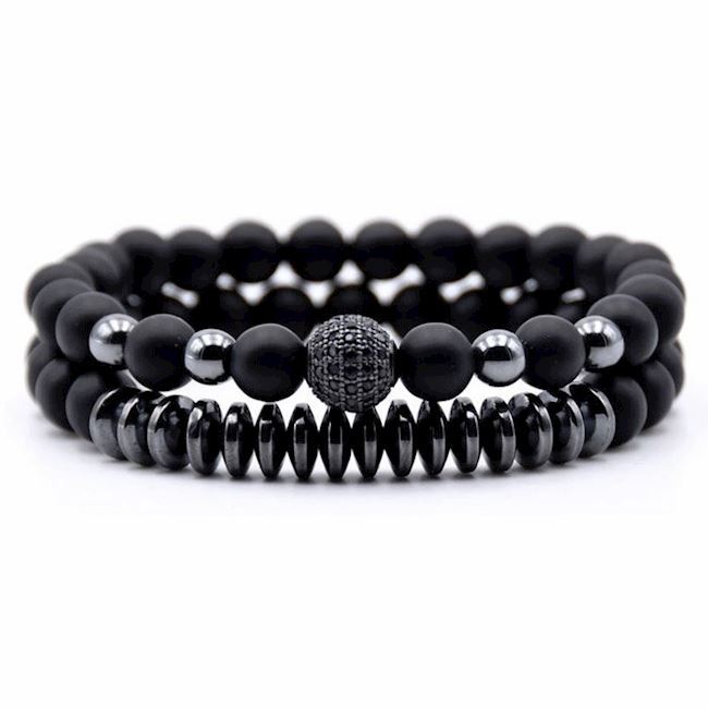 Armbånd Sæt Black Agat & Hermatite