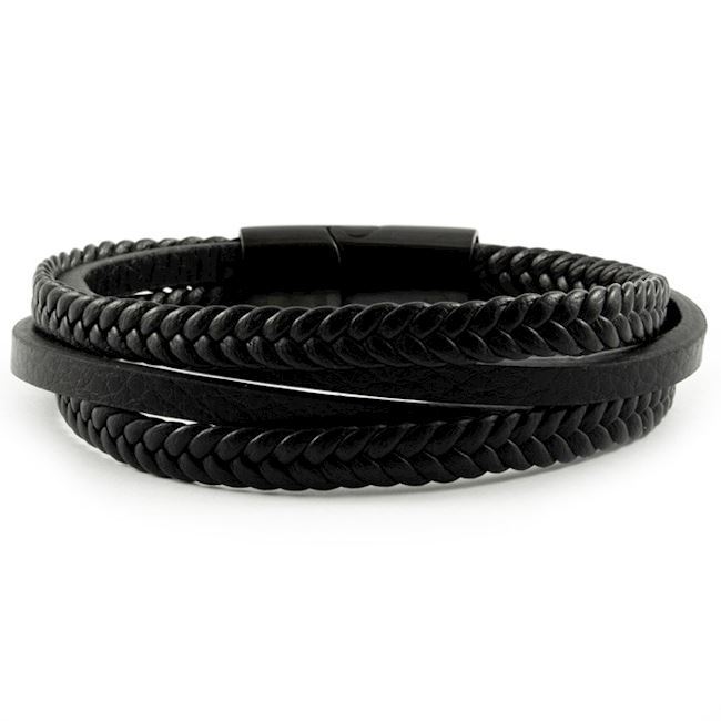 Herre Armbånd Sort Læder Multi  String