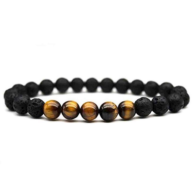 Tiger Eye & Sort Lava Sten Armbånd