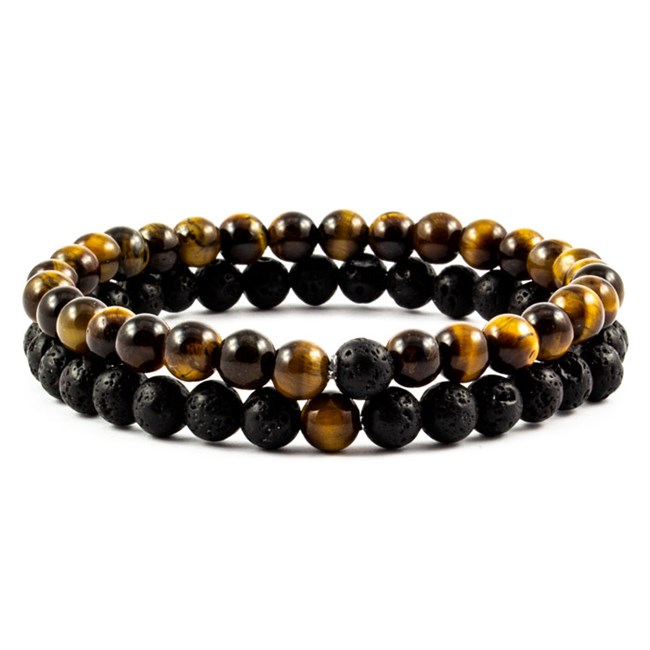 Armbånds Sæt 6 mm Sort lava Sten & Tiger Eye