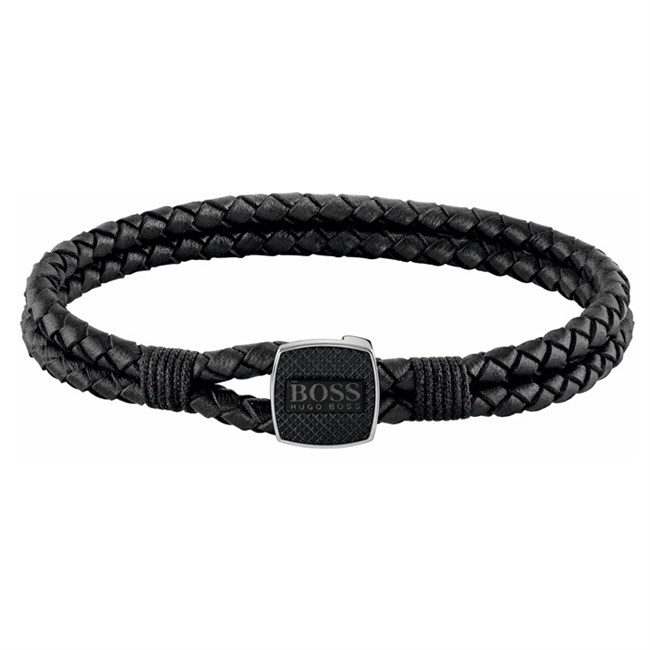 Hugo Boss Armbånd Seal Sort Flettet Læder