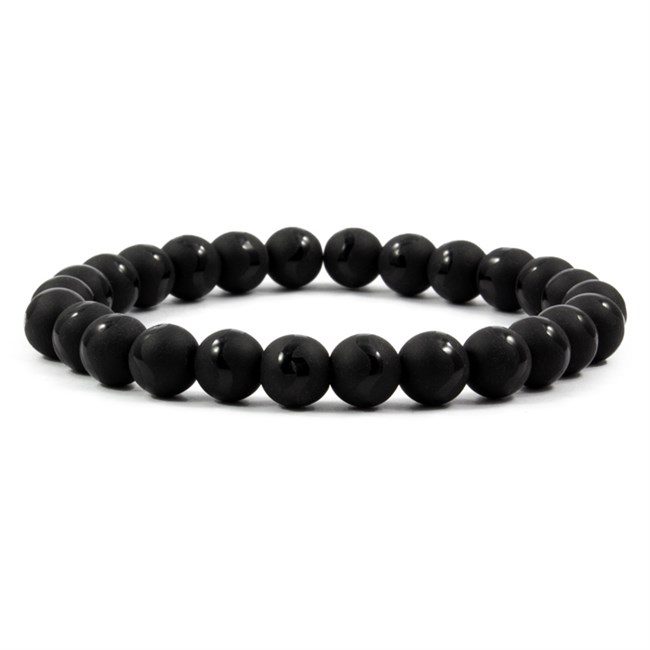 Armbånd Sten Sort Agat Semi Mat Mønstret 8 mm