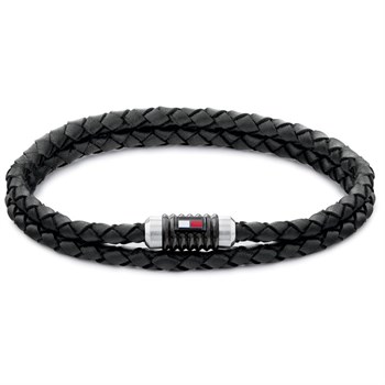Dobbelt Flettet Tommy Hilfiger Armbånd Sort Læder