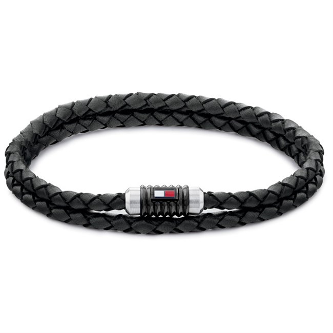 Dobbelt Flettet Tommy Hilfiger Armbånd Sort Læder