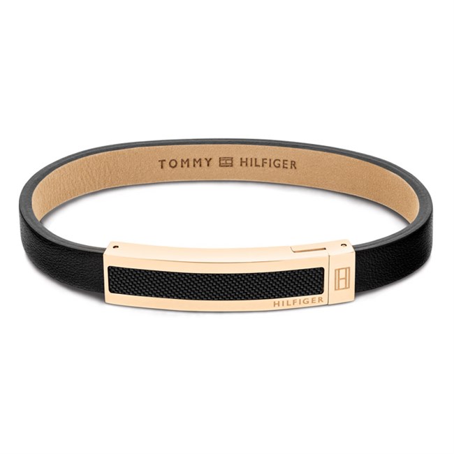 Elegant Tommy Hilfiger Armbånd Læder Sort Rosegold Magnetlås