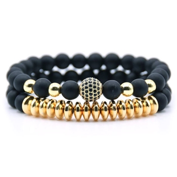 Armbånd Sæt Black Agat & Gold Beads