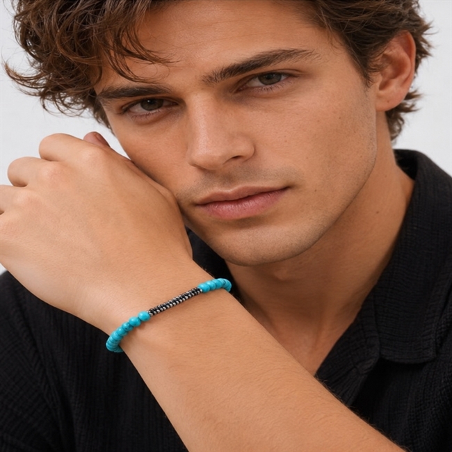 Armbånd Turquois Perler & Stål
