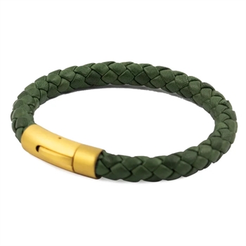 Flot grønt læder armbånd i boloflet fra Loke.