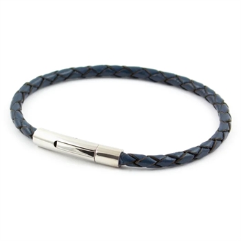 Flot blåt læder armbånd i boloflet fra Loke.