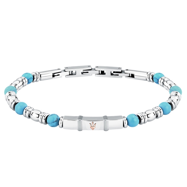 Smart stål armbånd fra Maserati med turkise perler.