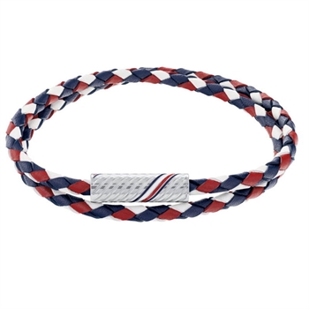 Flot flettet læder armbånd i Tommy Hilfiger's velkendte logo farver.