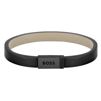 BOSS Jace Sort Læder Armbånd 