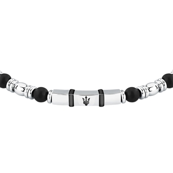 Flot Maserati armbånd sølvtone med sorte agat sten.