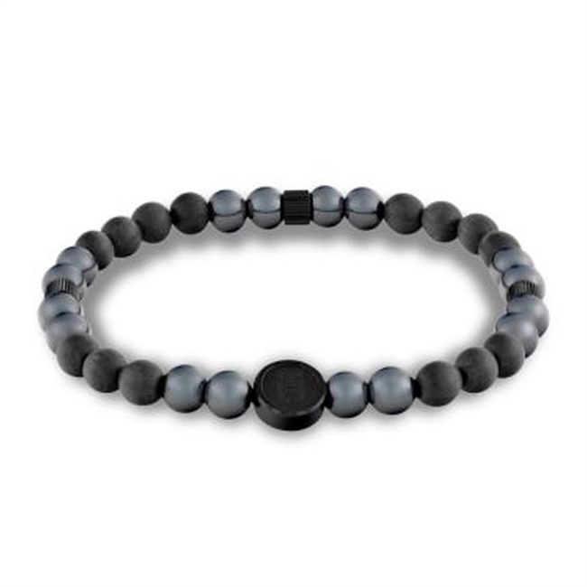 Elastisk armbånd i grå og sorte perler fra Tommy Hilfiger.