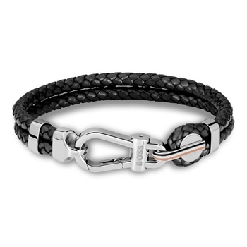 Flot sort dobbelt læder armbånd med carabin lukning fra BOSS.