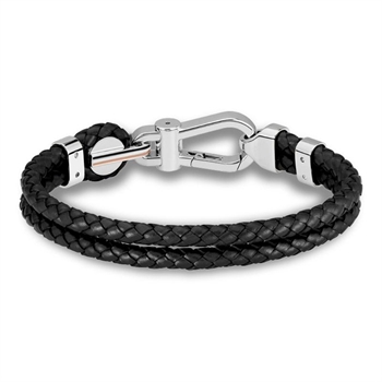 Flot sort dobbelt læder armbånd med carabin lukning fra BOSS.