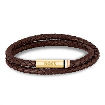 Flot brunt dobbelt læder armbånd fra BOSS.