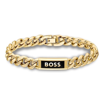 Stilfuldt armbånd i guldtone med logo fra BOSS.