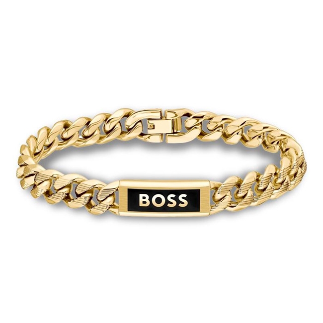 Stilfuldt armbånd i guldtone med logo fra BOSS.
