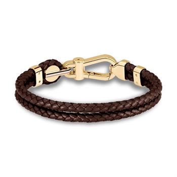Detaljeret læder armbånd i brun & guldtone fra BOSS
