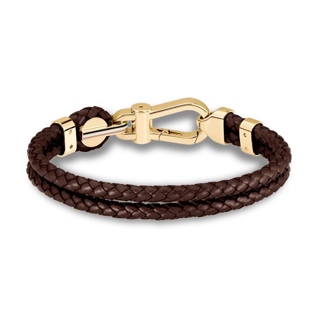 Detaljeret læder armbånd i brun & guldtone fra BOSS