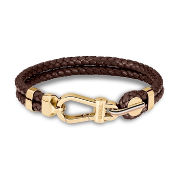 Detaljeret læder armbånd i brun & guldtone fra BOSS
