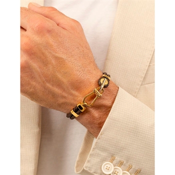 Detaljeret læder armbånd i brun & guldtone fra BOSS
