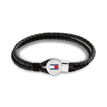 Lækkert læder armbånd i sort med stål lukning fra Tommy Hilfiger
