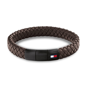 Stilrent læder armbånd i brun med logo fra Tommy Hilfiger