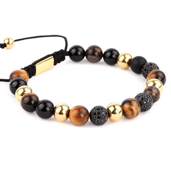 Armbånd Tiger Eye & Sort Zirkon