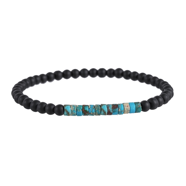 Armbånd Sort & Turkis Sten 4mm