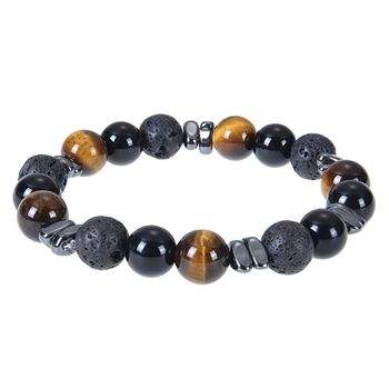 Armbånd Tiger Eye & Sort Agat Sten