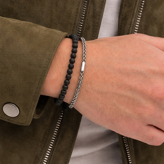 Armbånd sæt Lavasten og Sølvtonet stål med vedhæng