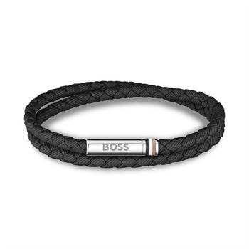 Pænt sort dobbelt læder armbånd fra BOSS