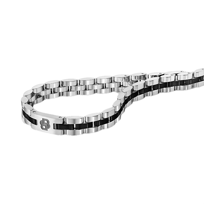 BOSS Archer Bracelet Sølv m. Sort Stribe