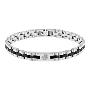 BOSS Archer Bracelet Sølv m. Sort Stribe