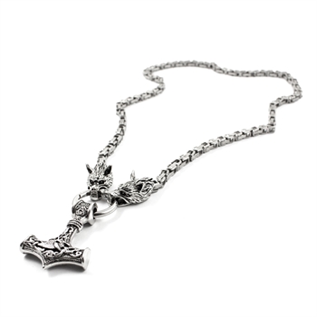 Thors Hammer Halskæde Wolf Steel
