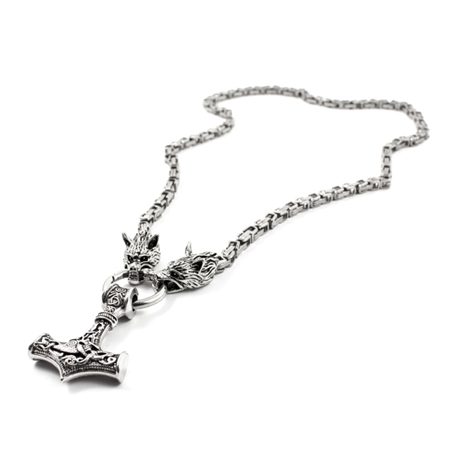 Thors Hammer Halskæde Wolf Steel