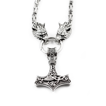 Thors Hammer Halskæde Wolf Steel