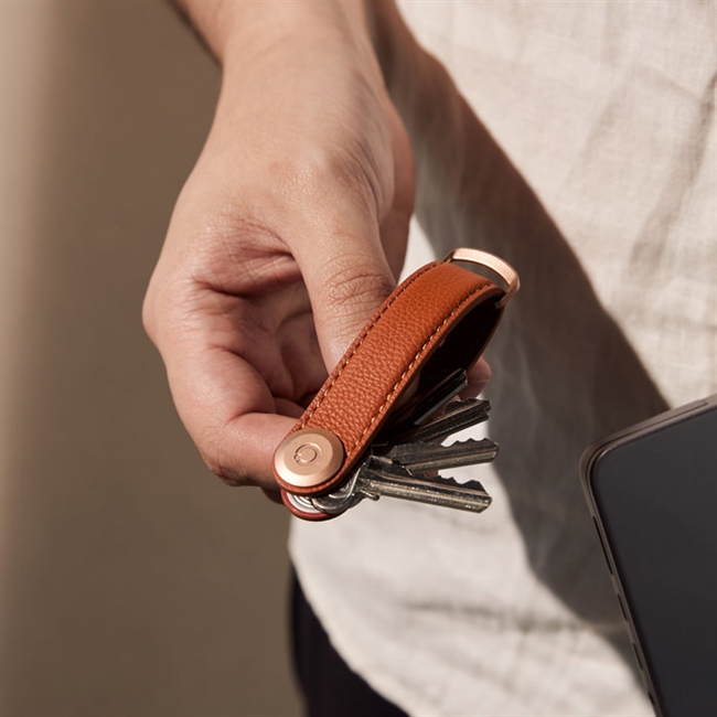 Orbitkey Nøglering Amber Gold Læder