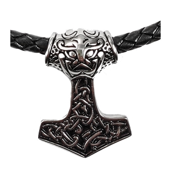 Thors Hammer Odins Maske Stål Læderkæde 