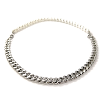 Perler og stål halskæde sølvtonet