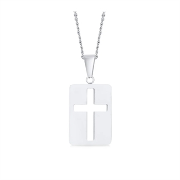 Flot stål halskæde med dogtag/kors vedhæng.