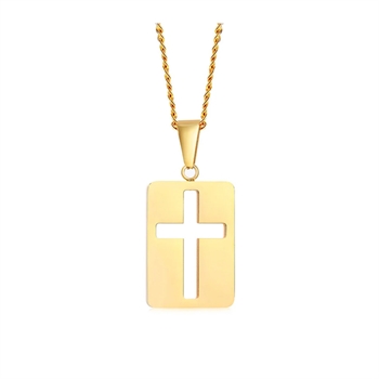 Flot stål halskæde med dogtag/kors vedhæng.
