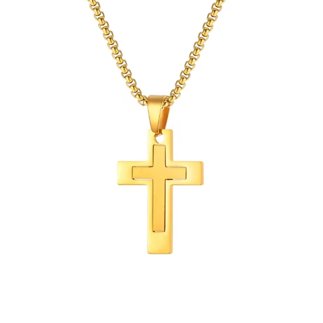 Kors Halskæde Twotone Guldtonet