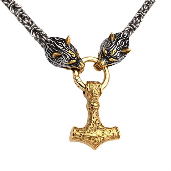 Halskæde Thors Hammer Wolf Gold