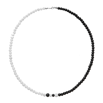 Halskæde Sorte Sten & Hvide Perler