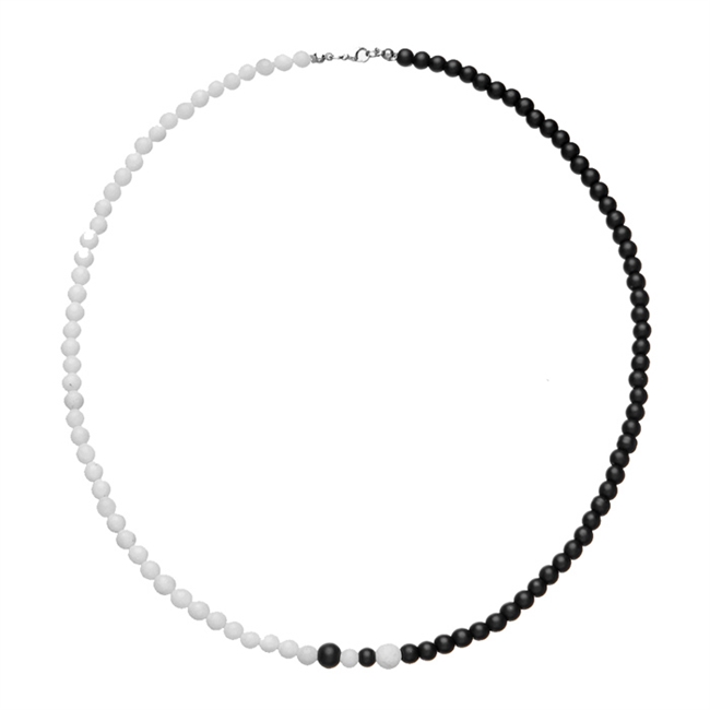 Halskæde Sorte Sten & Hvide Perler