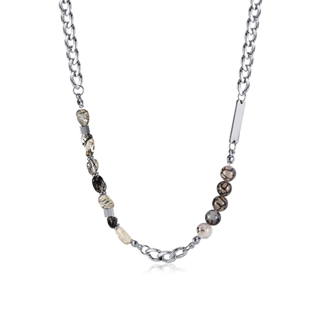 Halskæde Sølvtonet Stål & Sten